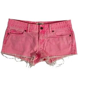 Victoria's Secret Pink Cutoff Denim Distressed Shorts Neon Pink SZ 4